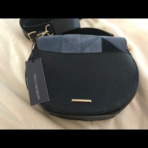 Navy Blue Suede & Leather bag with gold buckles