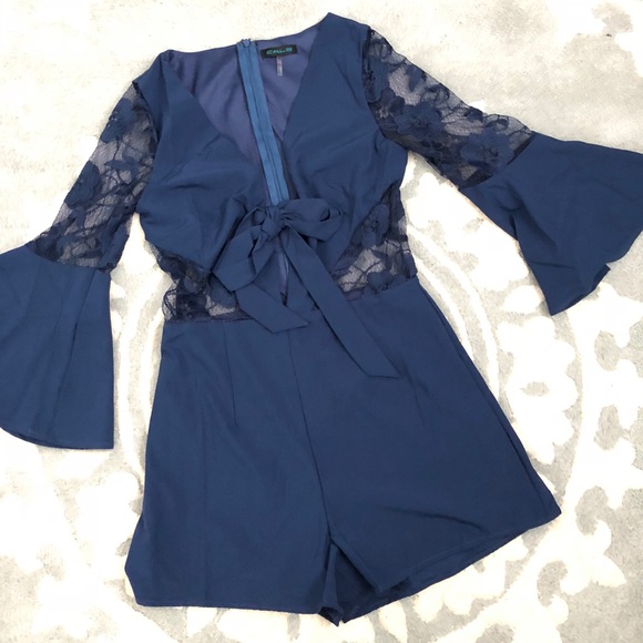Blair Navy Blue Bow Romper - Picture 2 of 6