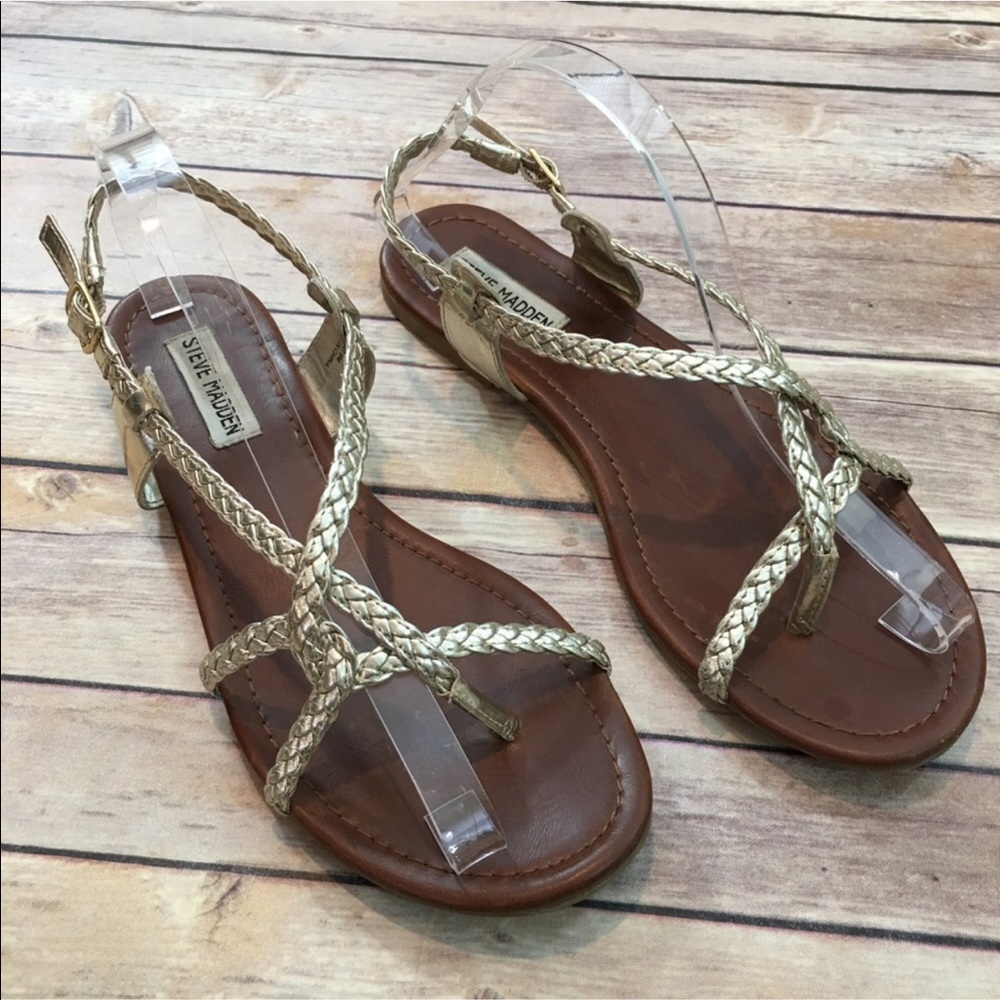 SOLD ☂️Sz 9M Steve Madden Gold Gladiator Sandals - Picture 1 of 8
