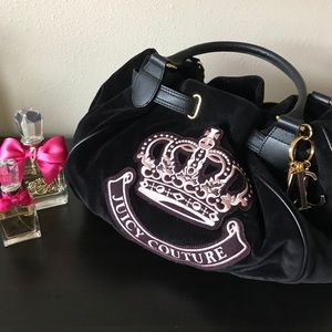 Juicy Couture Velour Black & Pink Hobo Bag