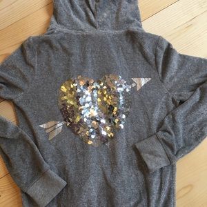 VS pink sequin velvet texture hoodie