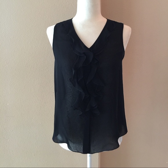 Oscar de la Renta Black Silk Ruffle Front Blouse