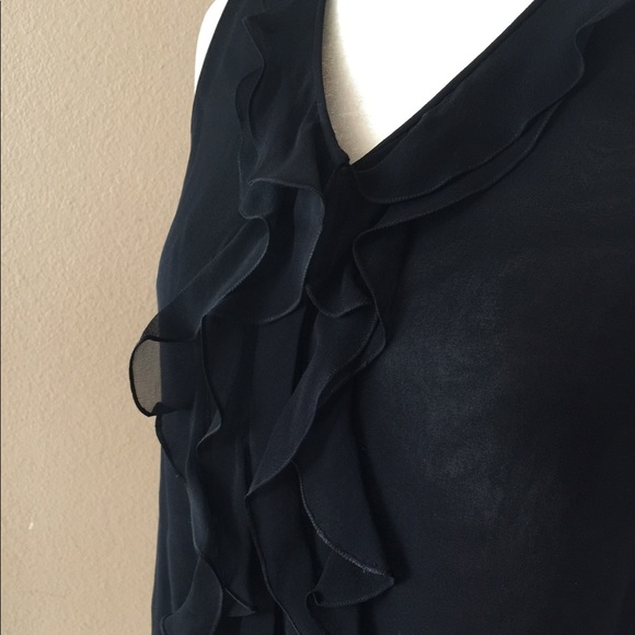 Oscar de la Renta Black Silk Ruffle Front Blouse