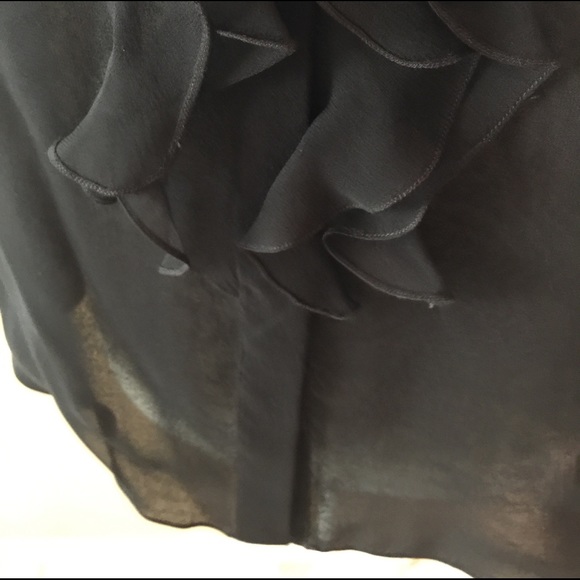 Oscar de la Renta Black Silk Ruffle Front Blouse