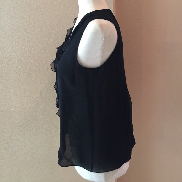 Oscar de la Renta Black Silk Ruffle Front Blouse