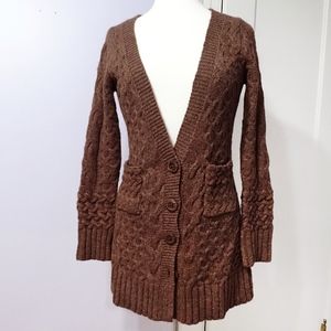 Anthropologie Sleeping o Snow Brown Sweater Coat S