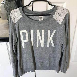 pink gray sweater