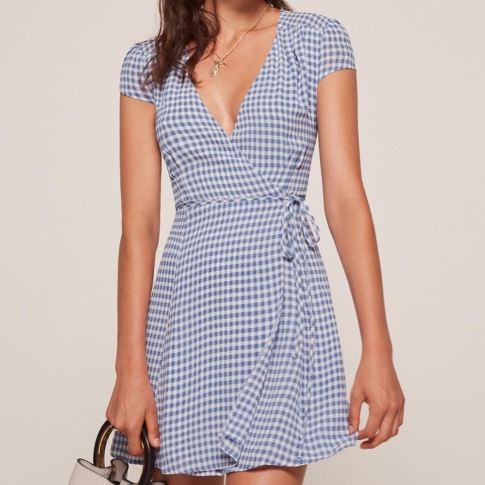 SOLD--The Reformation Oyster Dress XS Gingham Blue