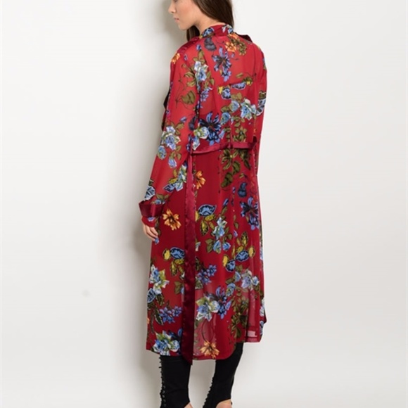 BURGUNDY FLORAL DUSTER - Picture 2 of 2