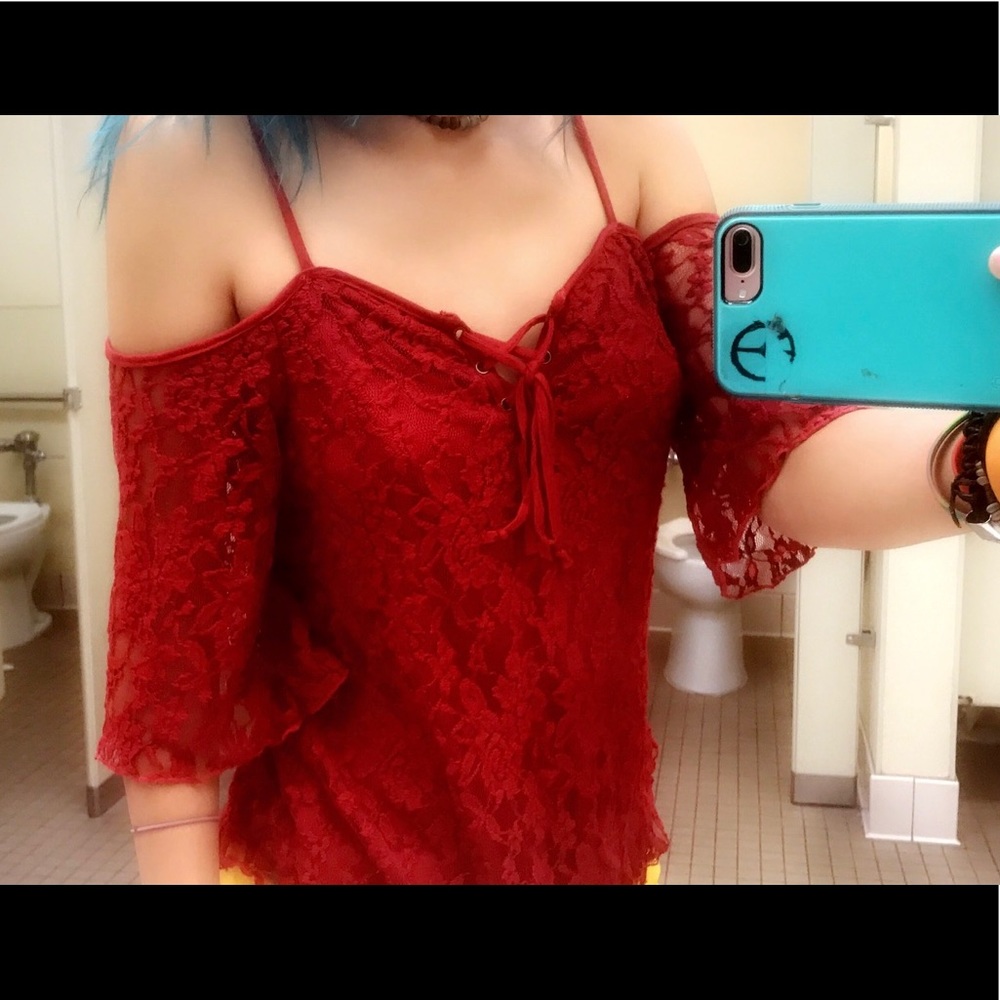 Red laced half sleeve spaghetti strap