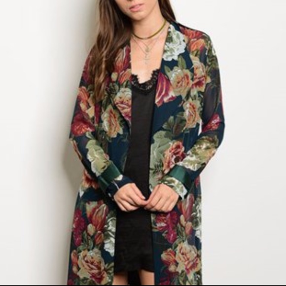 GREEN FLORAL PRINT DUSTER - Picture 3 of 3