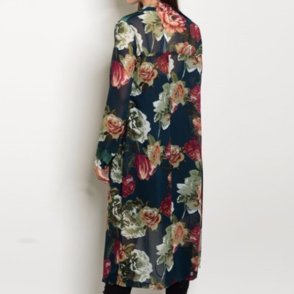 GREEN FLORAL PRINT DUSTER - Picture 2 of 3