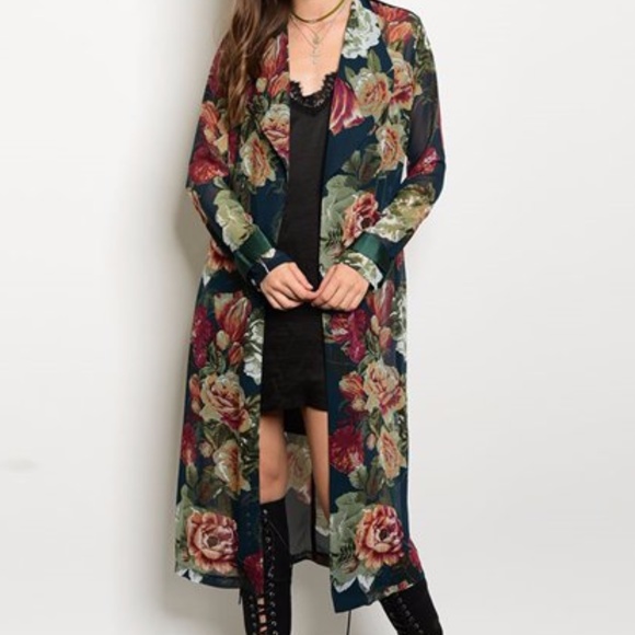 . Tops - GREEN FLORAL PRINT DUSTER