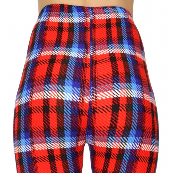 Red and Blue Plaid Leggings OS - Picture 6 of 7