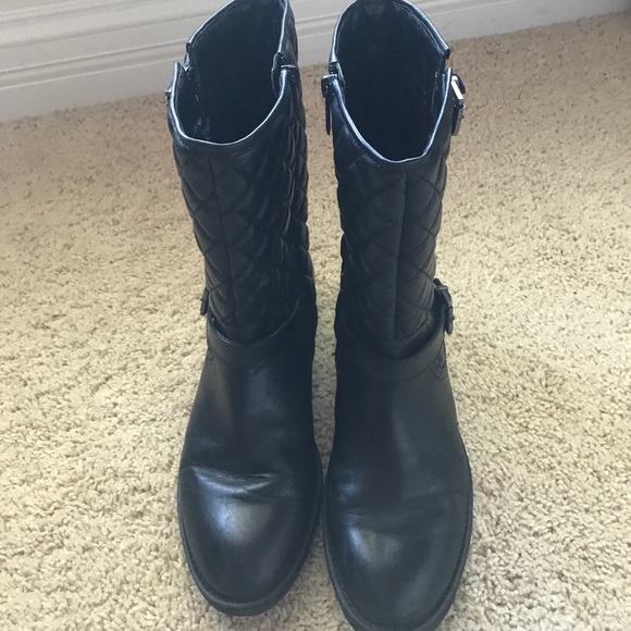 Saks Fifth Avenue Black Label Shoes - Black Leather Combat Boots - Size 9.5