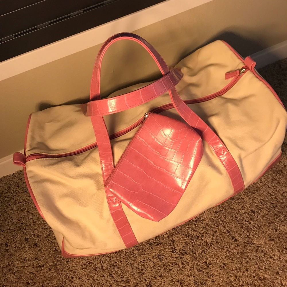 Pink snakeskin Overnight duffel bag + toiletry bag
