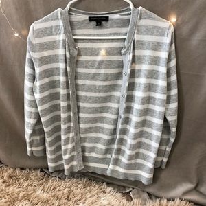 Grey and White Striped Cardigan