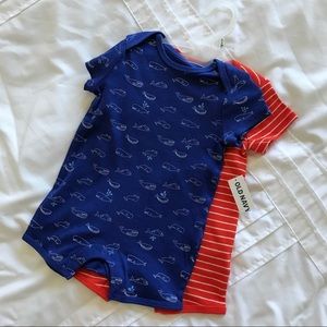 2 Onesies 3/6m Whales and Stripes