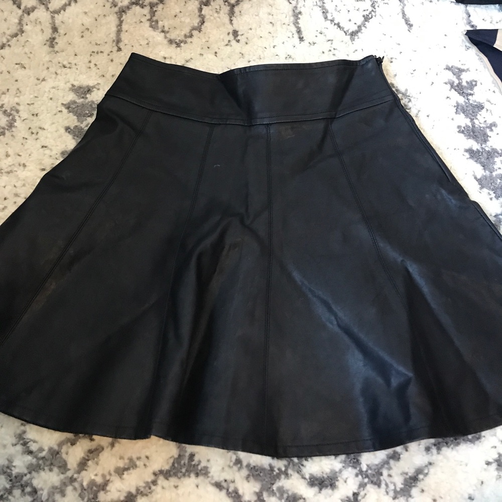 High waisted black leather skirt