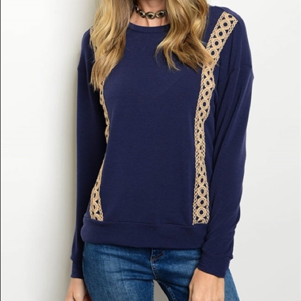 Dallas Navy Blue Embroidered Top
