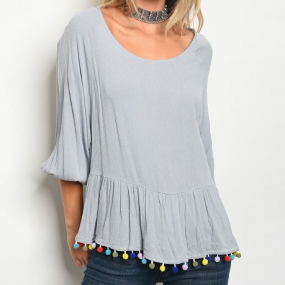 Savannah Pom Pom Loose Fitting Blouse