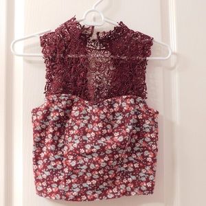 lace and floral cropped blouse