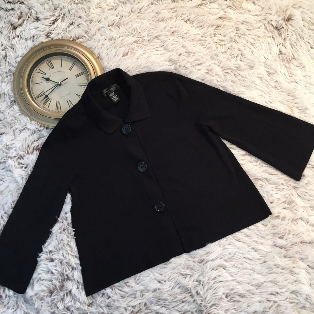 CABLE & GAUGE Black 3/4 Sleeve Sweater Cardigan S