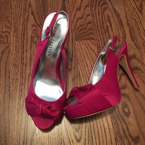 Magenta/Hot Pink Satin Bow Heels