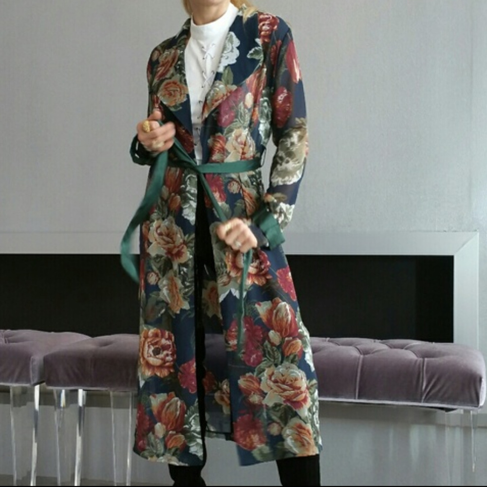 🔴LAST 1🔴 GREEN FLORAL PRINT DUSTER - Picture 2 of 4