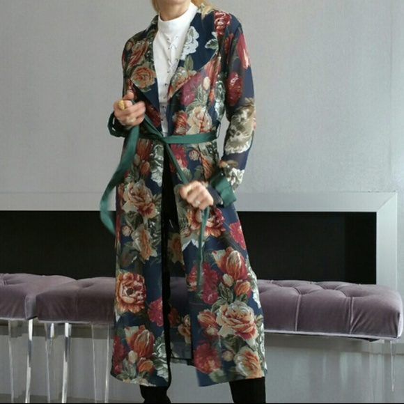 🔴LAST 1🔴 GREEN FLORAL PRINT DUSTER - Picture 2 of 4