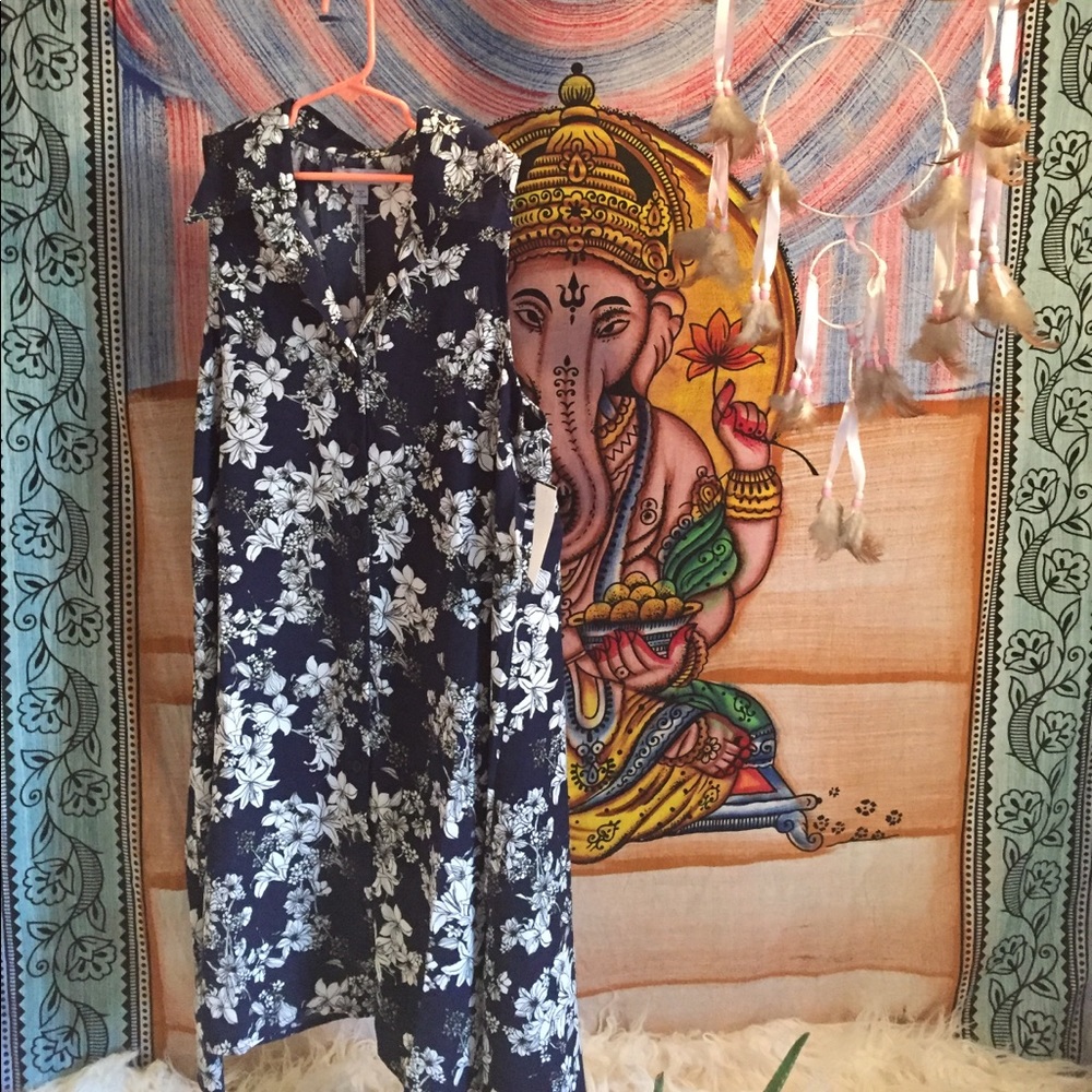 Navy blue floral dress