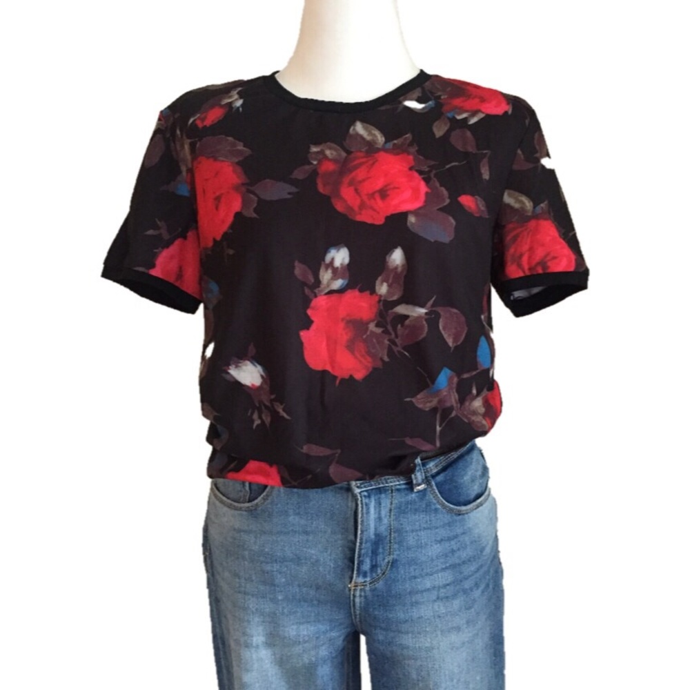 Black and Red Floral T-shirts