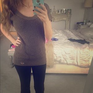 Hollister brown short sleeve sweater
