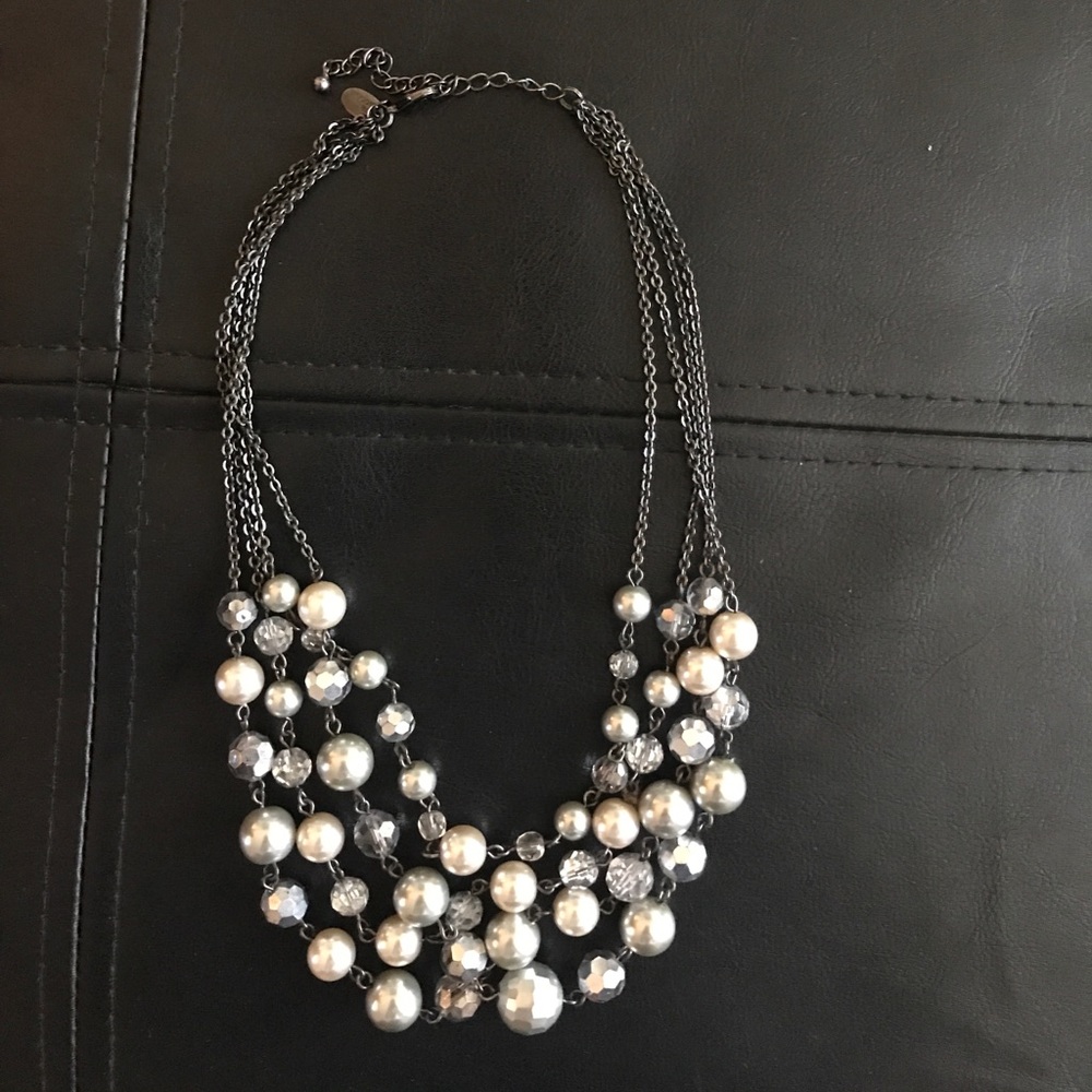 LIA SOPHIA black grey pearl statement necklace