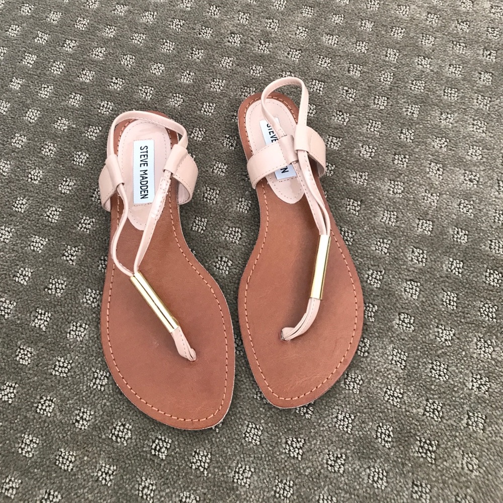 Steve Madden nude and gold sandals.