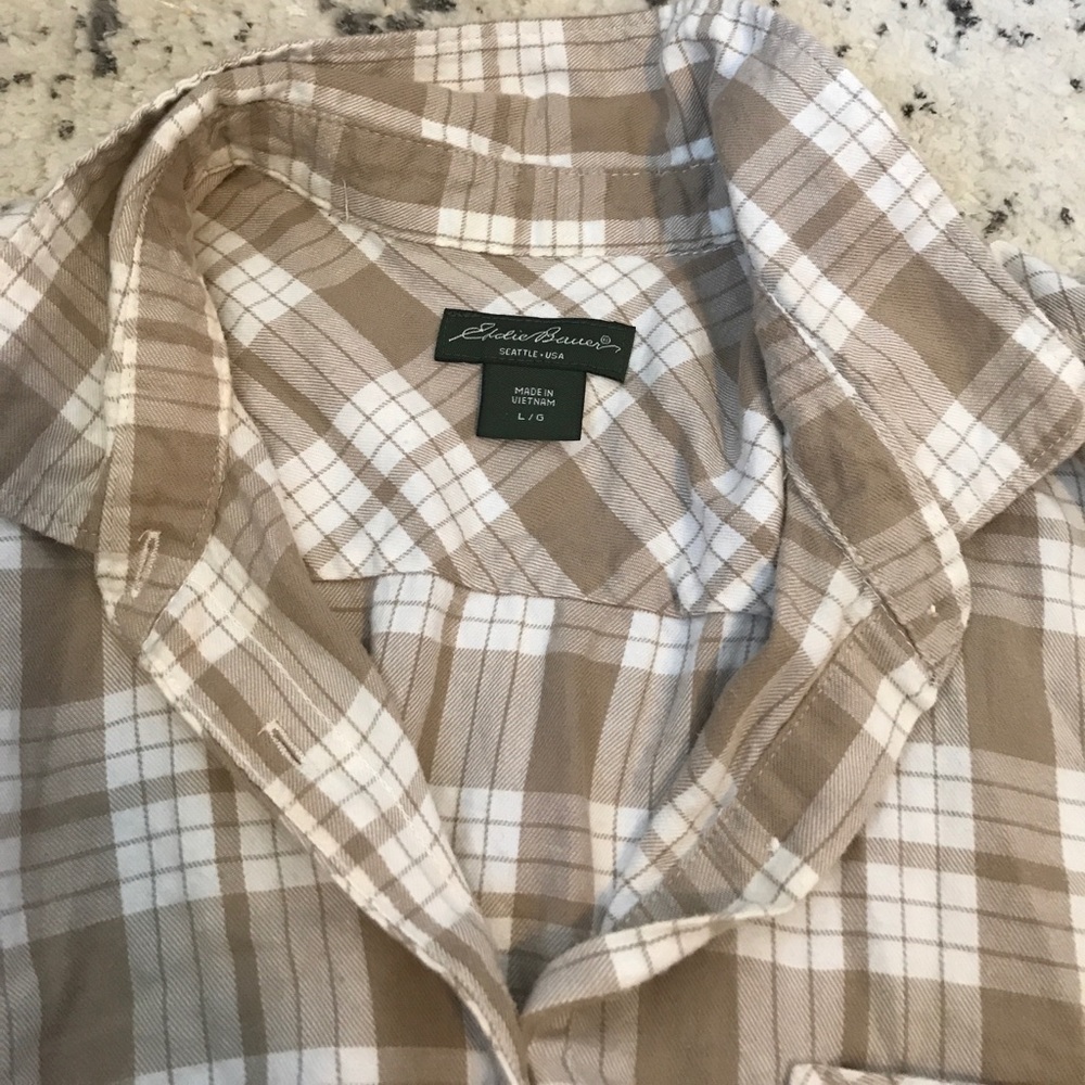 Neutral plaid button up Eddie Bauer