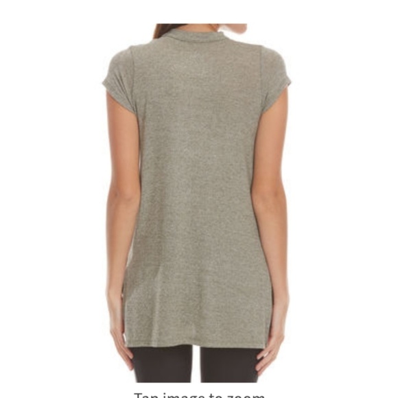 Poof Mock Neck Crisscross High Low Top - Picture 2 of 7