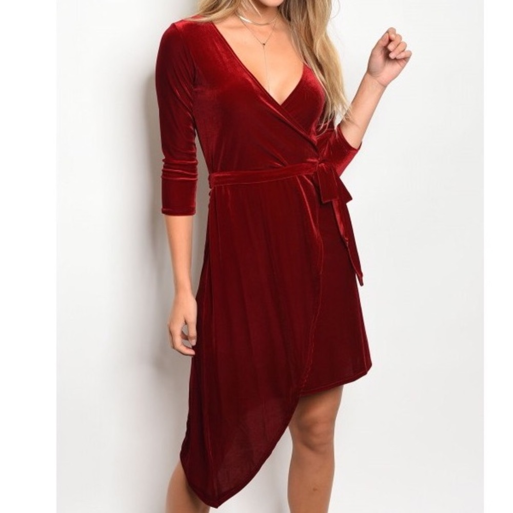 Holiday Red Velvet Wrap Dress