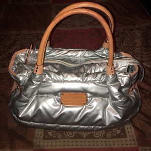 Kate Spade Quilted Leather Nylon Silver Shiny Bag