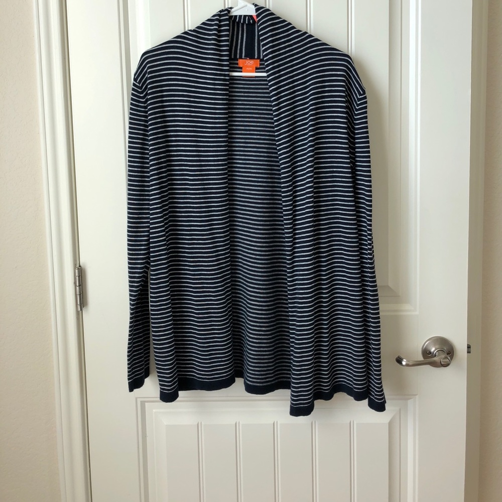 Navy Blue and White Striped Cardigan
