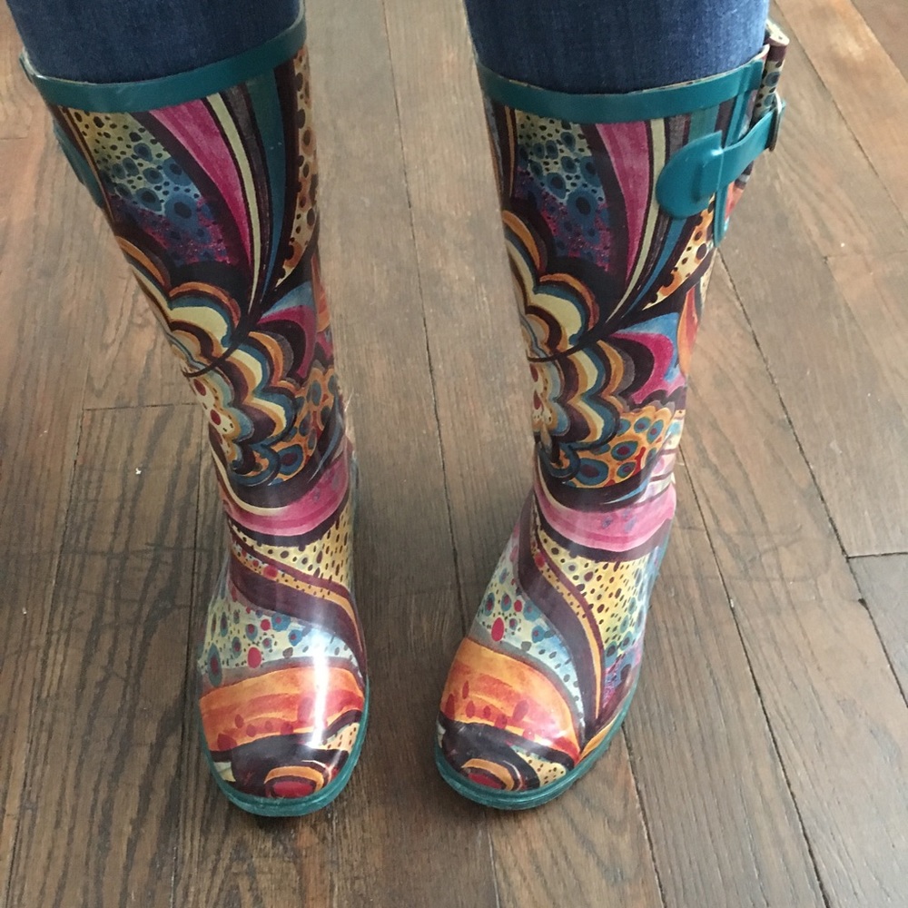 Turquoise Monet Rainboots