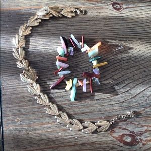 Bohemian Stone bracelet and Vintage Gold Necklace