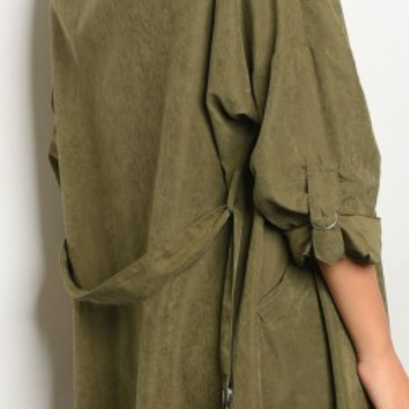 LAST 1 OLIVE GREEN DUSTER JACKET - Picture 3 of 3