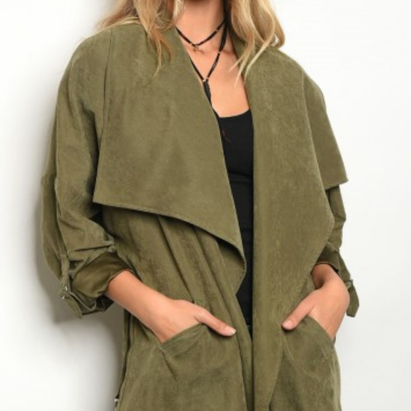 LAST 1 OLIVE GREEN DUSTER JACKET - Picture 2 of 3