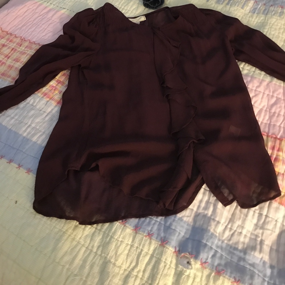 Dark Maroon Sheer Blouse Anthropologie Size 12