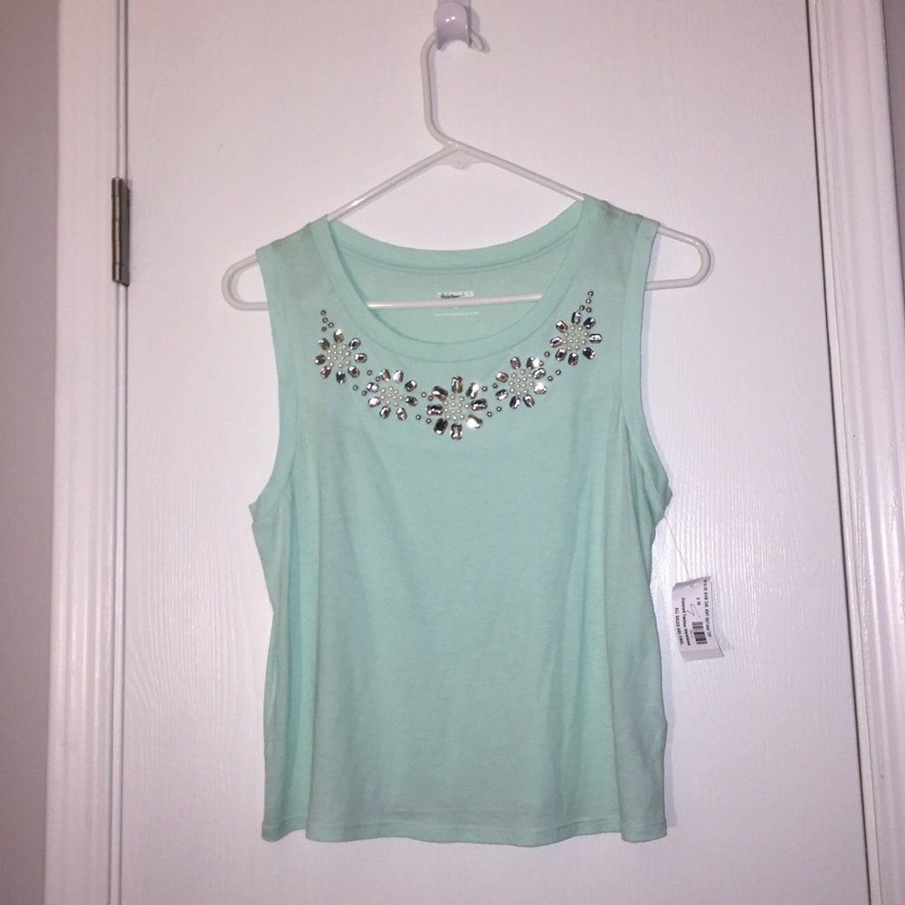 Teal tank top with sequence
