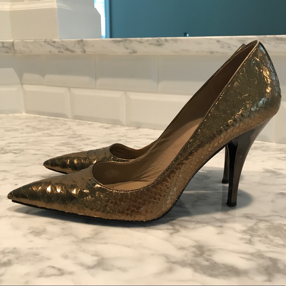 Via Spiga gold bronze python stiletto pump