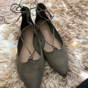 Lace up Olive Ballerina Flats