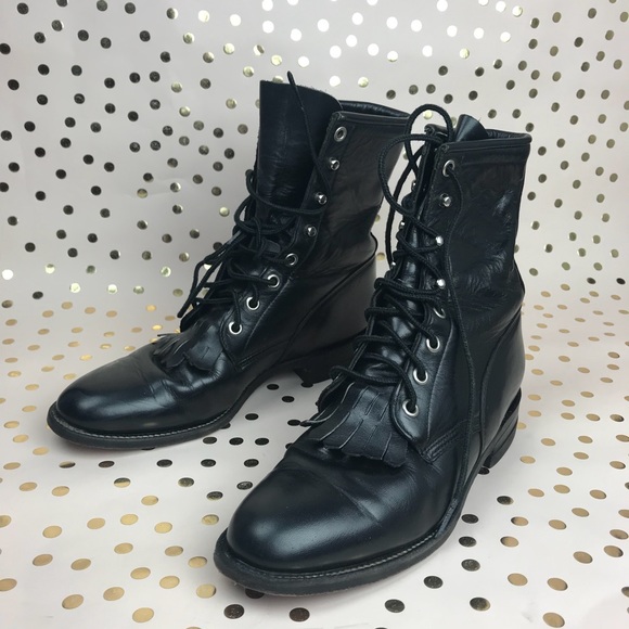 Justin Boots Shoes - JUSTIN kiltie lace up leather ankle boots size 6.5