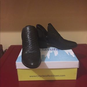 Black Laser Cut Pointed Toe Ankle Booties